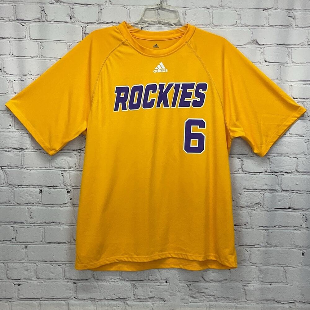 Adidas MLB Colorado Rockies Climalite Shirt Men's Lg Gold Purple #6 Athleisure